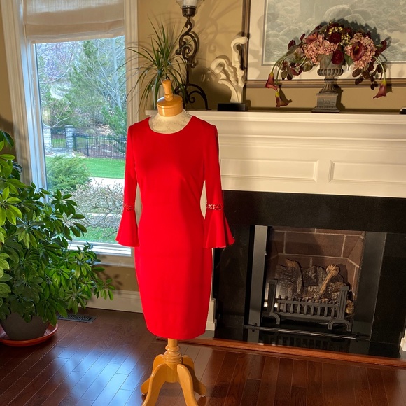 NWOT - CALVIN KLEIN BELL SLEEVE SHEATH DRESS - Picture 5 of 11
